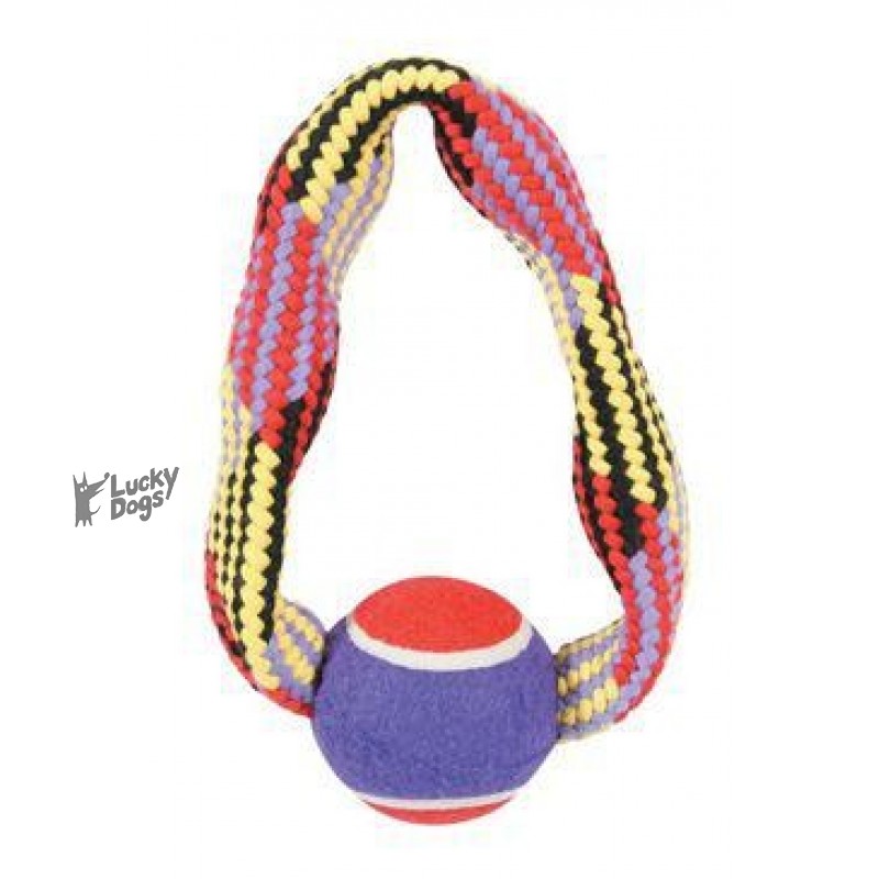 Hračka pes TENNIS BALL ROPE kruh 23cm Zolux