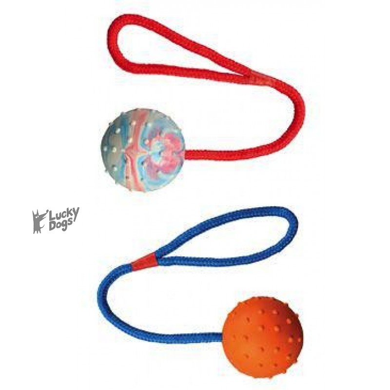 Hračka pes Lopta hrboľatý na šnúrke 6cm / 30cm Trixie