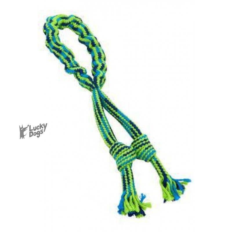 Hračka pes Bungee Slučka s uzlami modrá/zelená 35cm