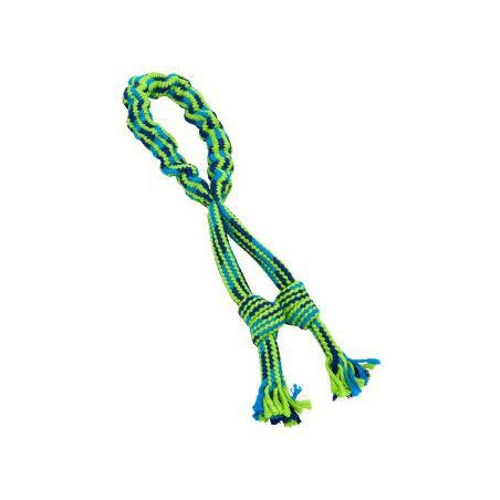 Hračka pes Bungee Slučka s uzlami modrá/zelená 35cm