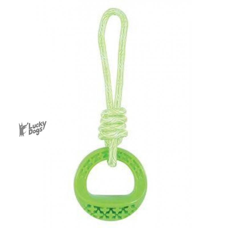Hračka pes TPR SAMBA krúžok s lanom zelená Zolux