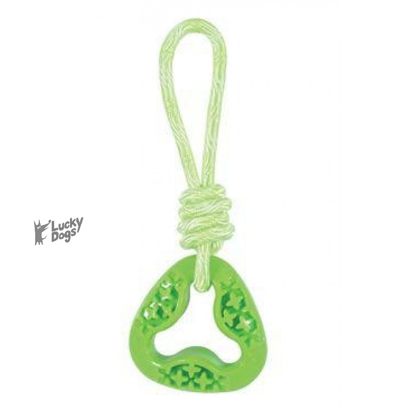 Hračka pes TPR SAMBA trojuholník s lanom zelená Zolux