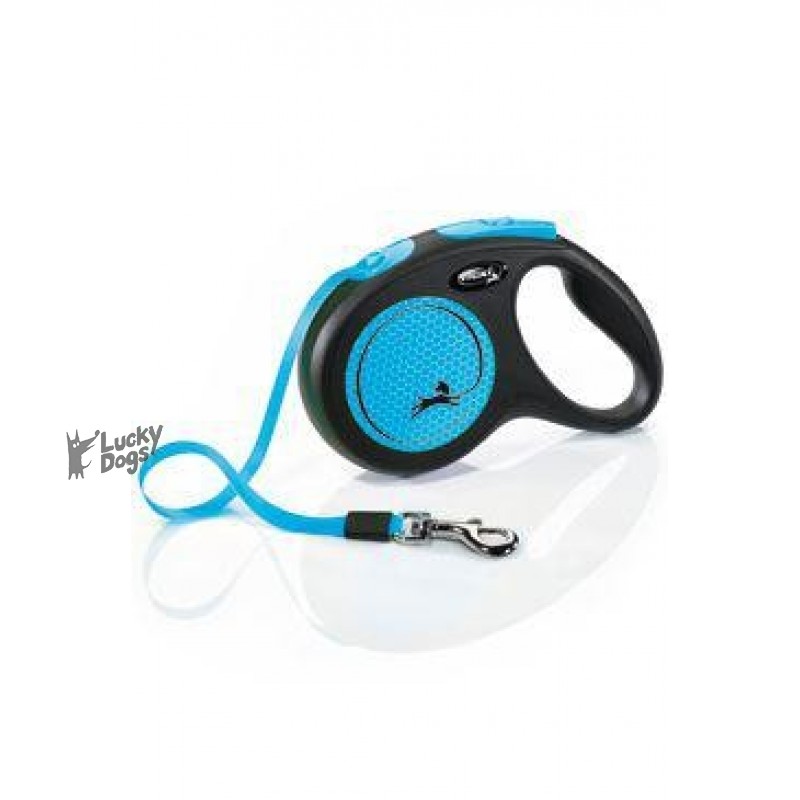 Vodítko FLEXI Neon M opasok 5m/25kg čierna/modrá NEW