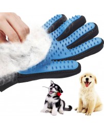 Silikónová drážkovaná rukavice na odstránenie chlpov a nečistôt - modrá pravá