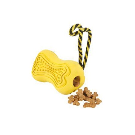 Hračka pes TITAN gumová kosť s lanom S žltá Zolux