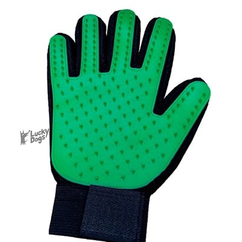 Silikónová drážkovaná rukavice na odstránenie chlpov a nečistôt - zelená ľavá