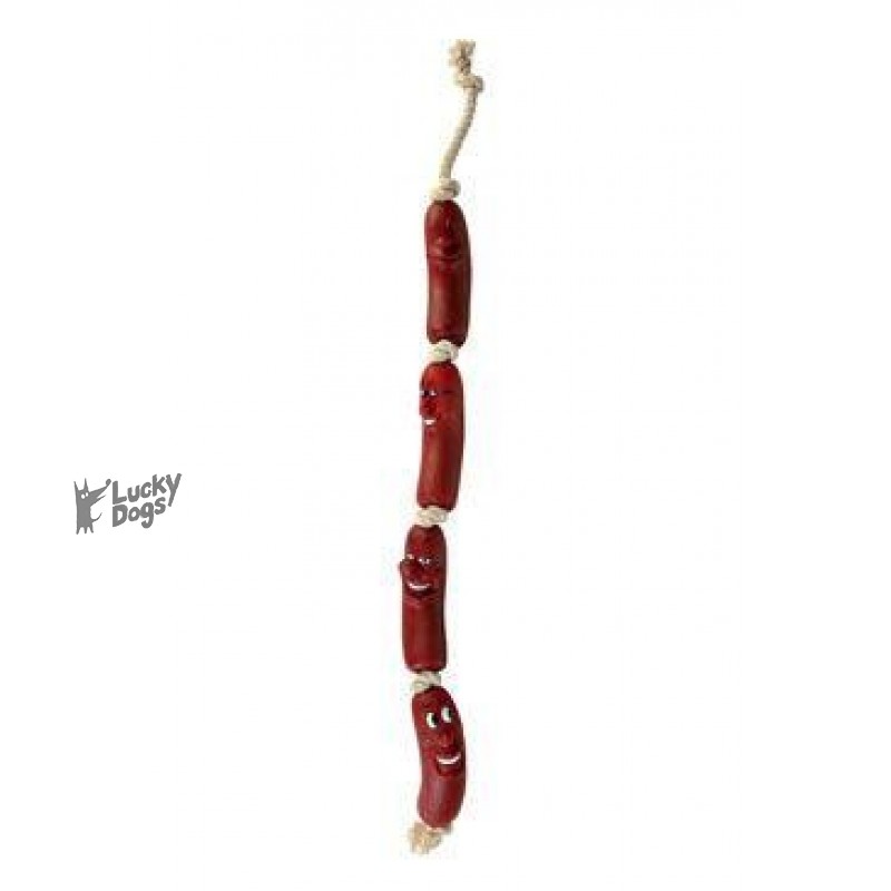Hračka pes Klobásy na povrázku 75cm TR 4ks
